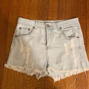 High rise distressed denim short